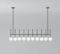 Plafonnier, Lever 520 Straight, noir, globes opales, L175,5cm, H119,5cm - Atelier Areti