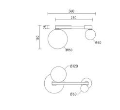 Plafonnier, Line and Globe, laiton, 2700K, L36cm, H8cm - atelier Areti