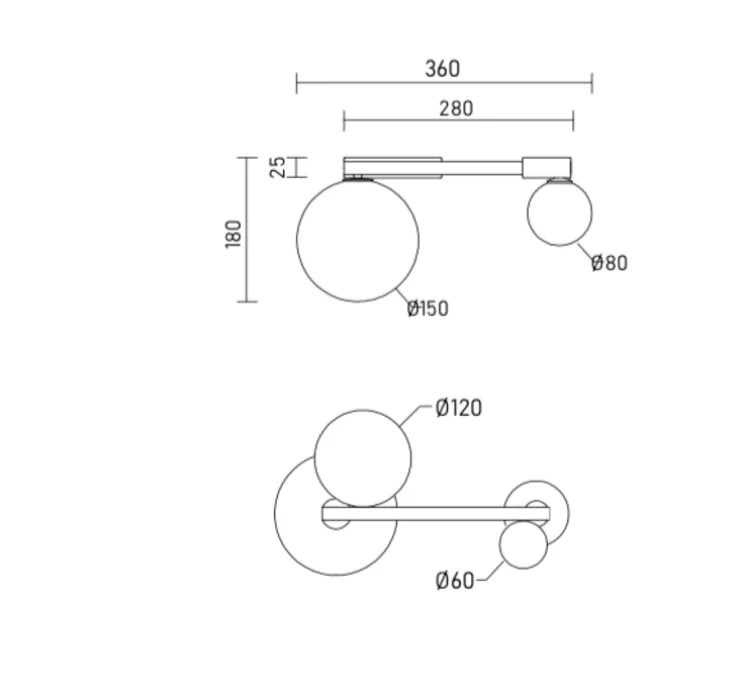 Plafonnier, Line and Globe, laiton, 2700K, L36cm, H8cm - atelier Areti