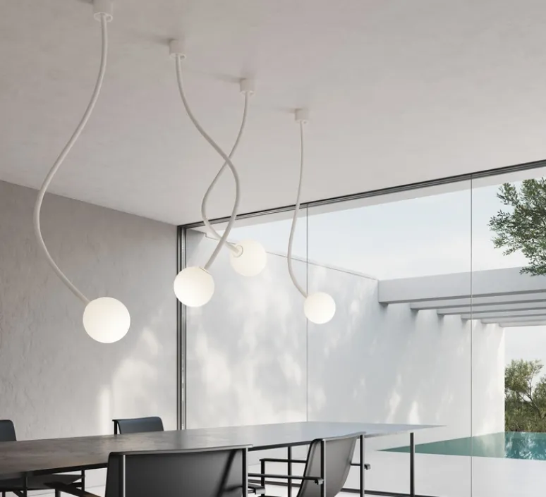 Plafonnier & Spot*Karman Plafonnier, Moony, 1 globe, , Ø15cm, H120cm - blanc