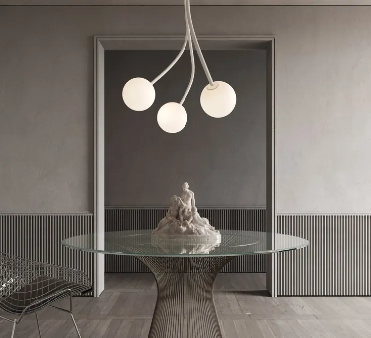 Plafonnier, Moony, 3 globes, blanc, Ø45cm, H120cm - Karman