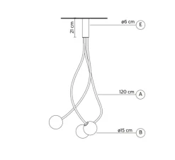Plafonnier, Moony, 3 globes, blanc, Ø45cm, H120cm - Karman