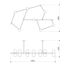 Plafonnier & Spot*Contain Plafonnier, Nuvol, 7 globes, , globe opalin, L146cm, H53cm - laiton brossé