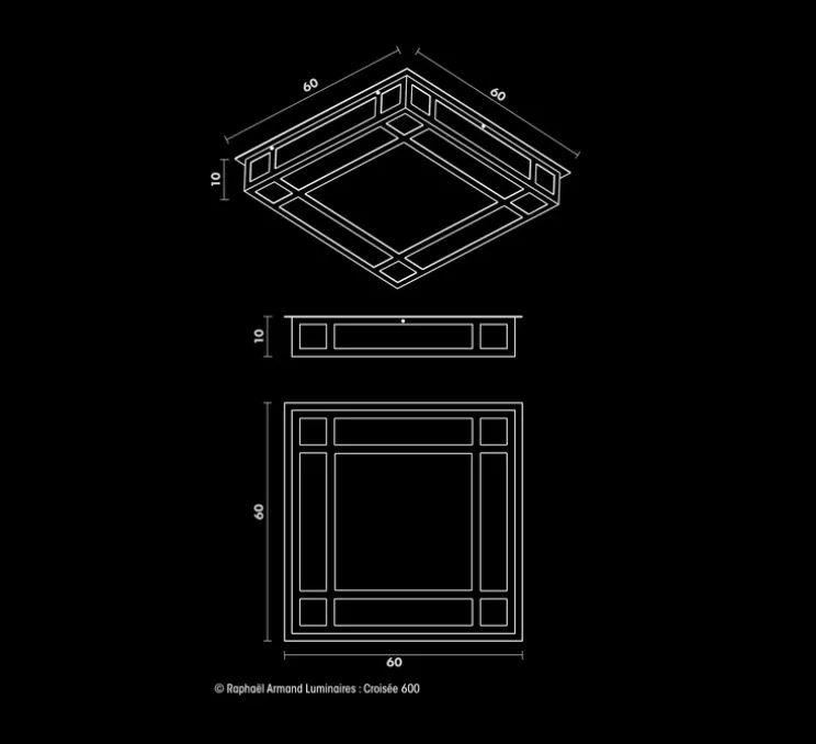 Plafonnier ou applique, Croisee 600 avec détecteur de mouvement, noir, LED, 3000K, 3520 à 8260lm, L60cm, H12cm - Raphaël Armand