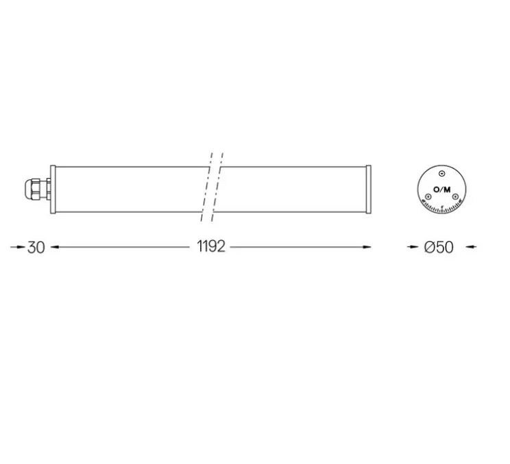 Plafonnier ou suspension, Tubo 50 on/off, givré, IP67, LED, 2700K, 4900lm, L119,2cm, H5cm - O/M Light
