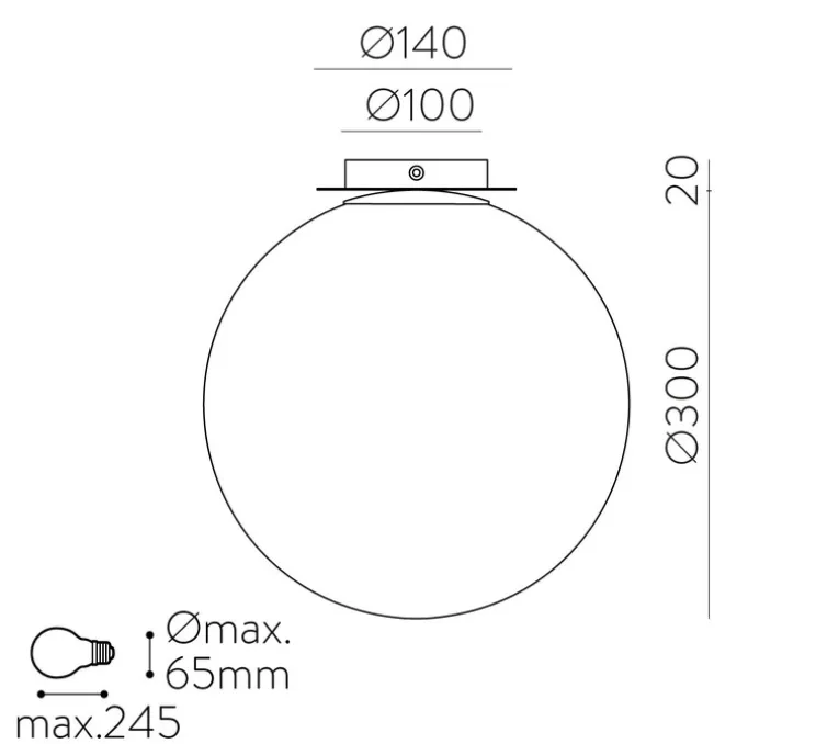 Plafonnier, Parma, noir, IP44, Ø30cm, H32cm - ACB