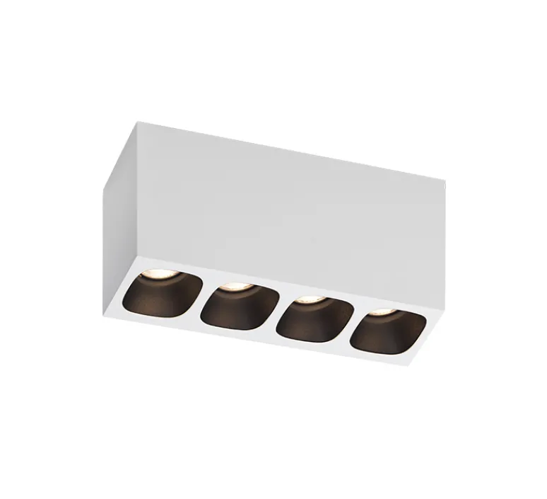 Plafonnier & Spot*Wever&Ducré Plafonnier, Pirro Spot Surface 4.0, , LED, dim, 2700K, 4x380 lm, L18,2cm, H8cm - blanc (intérieur noir)