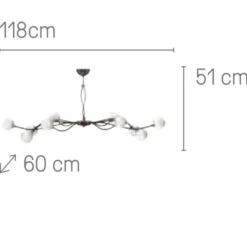 Plafonnier & Spot*Manufacture Plafonnier, Sabia 10L, verrerie S100, , L118cm, H51cm - nickel