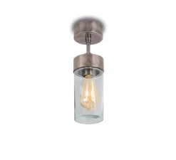 Plafonnier & Spot*Moretti Luce Plafonnier, Silindar 3357, , verre transparent, IP44, Ø10cm, H33,5cm - Antique nickel