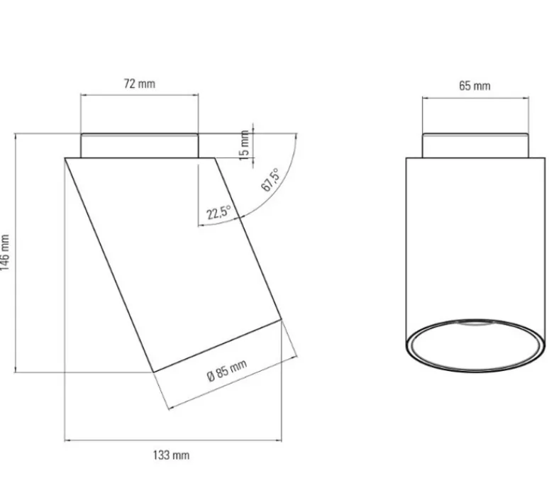 Plafonnier & Spot*DCW éditions Paris Plafonnier, Tobo C85 DIAG, , Ø8,5cm, H14,6cm - blanc, laiton
