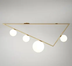 Plafonnier, Triangle 3+1, laiton, L100cm, H33,3cm - Atelier Areti