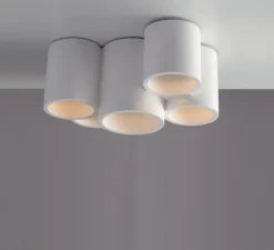 Plafonnier & Spot*Nedgis Plafonnier, Vertbois, plâtre, prêt à peindre, Isaline, Cinq, , Ø29,5cm, H14cm - blanc