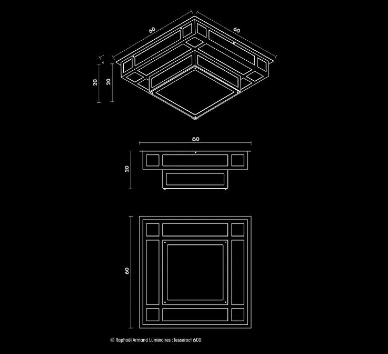 Plafonnier & Spot*Raphaël Armand Plafonnier-Applique, Tesseract 600 avec détecteur de mouvement, , LED, 3000k, 3520lm à 20000lm, L60cm, H20cm - noir