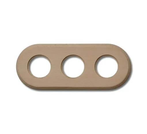 Prise|Interrupteur*Fontini Plaque, Garby Colonial, Garby & Dimbler, Triple horizontal, Hêtre sans vernis, Interrupteur et prise, L24,5cm, H10cm -