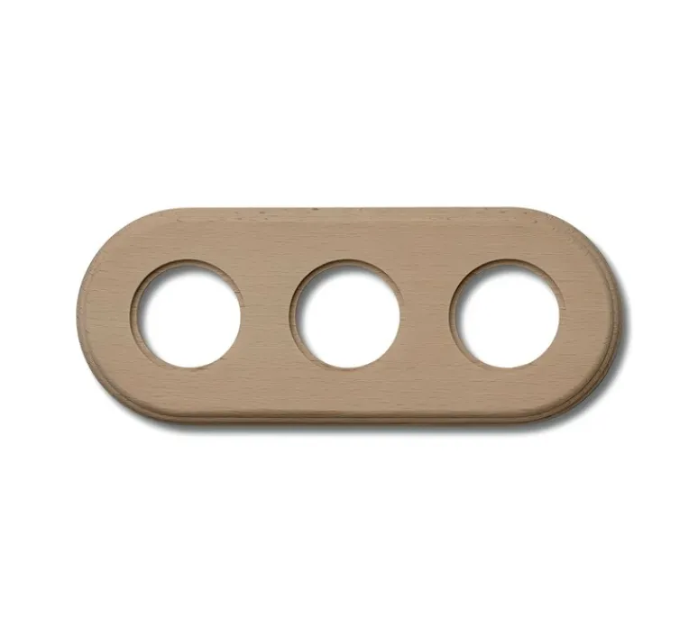 Prise|Interrupteur*Fontini Plaque, Garby Colonial, Garby & Dimbler, Triple horizontal, Hêtre sans vernis, Interrupteur et prise, L24,5cm, H10cm -