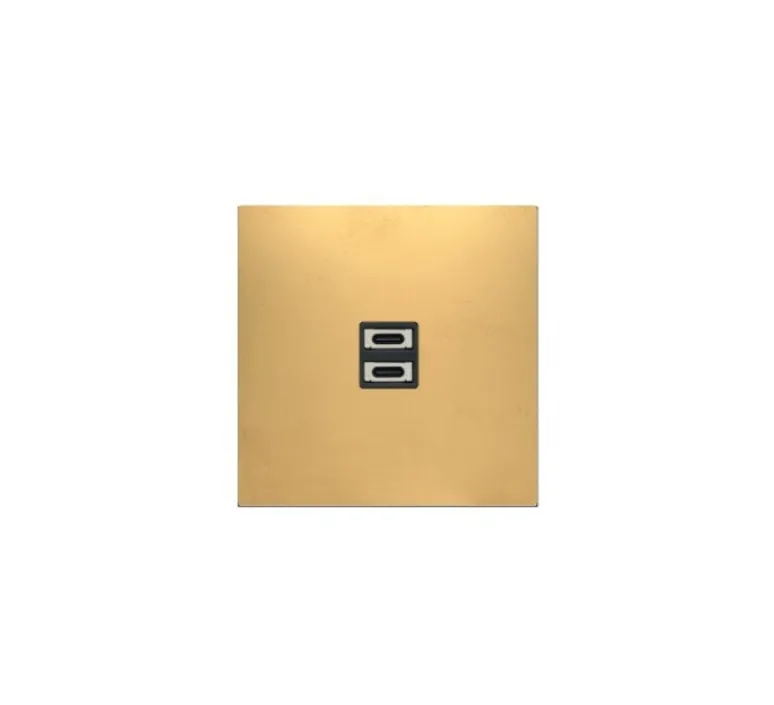 Prise*Font Barcelona Prise, 5.1, Bridge, Simple, Laiton doré brossé mat, Prise-USB A/C x1, Noir, L9cm, H9cm -