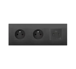 Prise, Arké, Triple horizontal, Noir, Prise-PC x2 et Prise-USB C x2, Noir, L23,2cm, H9cm - Vimar