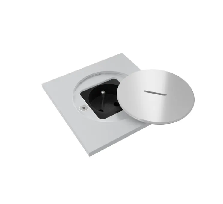 Prise, Bubox Classic, Simple, Inox blanc sablé, Prise de sol 2P+T x1, L10cm, H10cm - Modelec