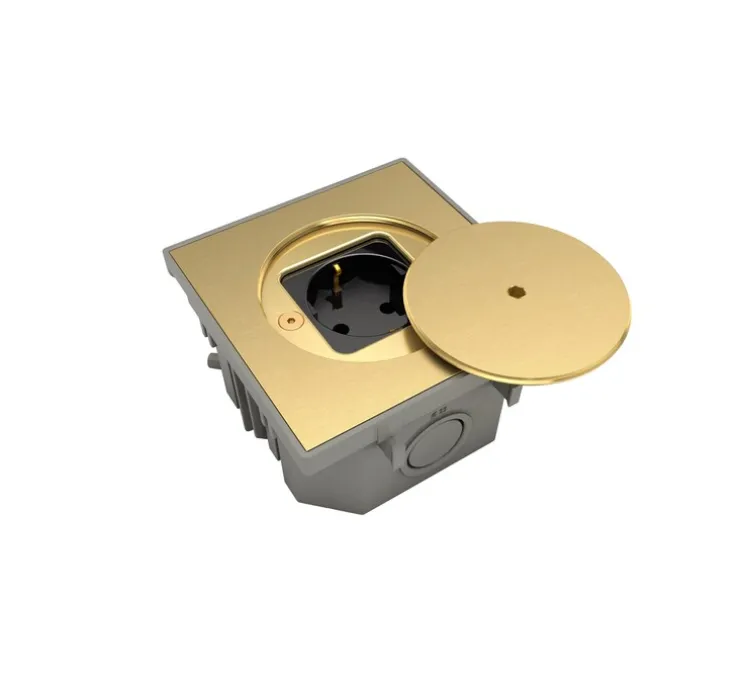 Prise, Bubox Classic, Simple, Laiton brut brossé, Prise de sol Schuko x1, L10cm, H10cm - Modelec