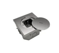 Prise, Bubox Classic, Simple, Inox brossé, Prise de sol 2P+T x1, L10cm, H10cm - Modelec