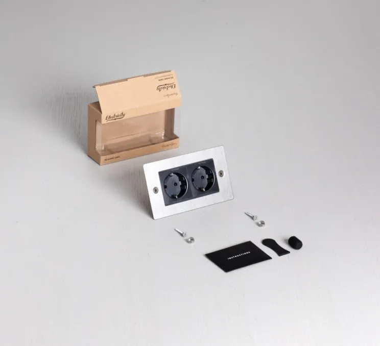 Prise, Buster, Double horizontal, Acier, Prise-Schuko x2, L15cm, H9cm - Buster & Punch