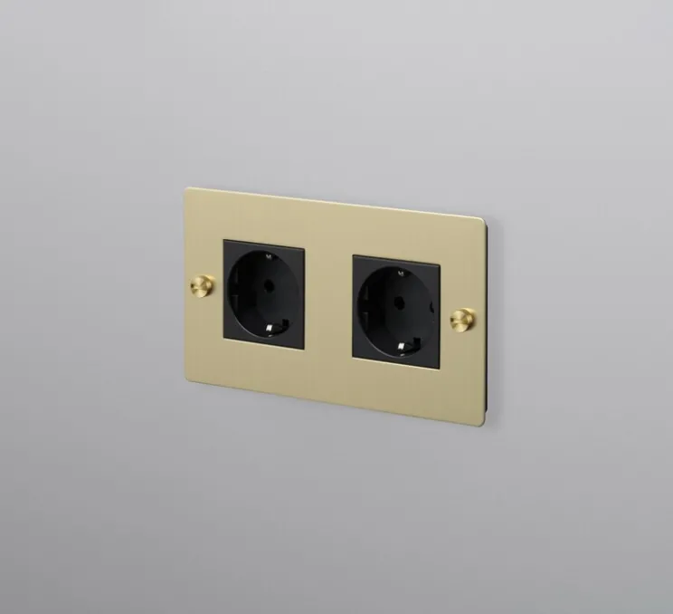 Prise, Buster, Double horizontal, Laiton, Prise-Schuko, x2, L15cm, H9cm - Buster & Punch