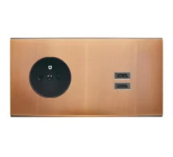 Prise*Modelec Prise, Confidence, Double horizontal, Vieux bronze, Prise-2P+T x1, Prise-USB C x2, Noir, L15,1cm, H8cm -