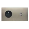 Prise, Confidence, Double horizontal, Acier brossé, Prise-PC x1, prise USC-A x2, H16cm, L8cm - Modelec