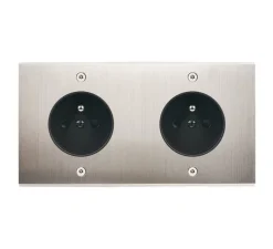 Prise, Confidence, Double horizontal, Nickel satiné, Prise-2P+T x2, Noir, À vis, L15,1cm, H8cm - Modelec