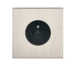 Prise, Confidence, Simple, Acier brossé, Prise PC x1, Noir, L8cm, H8cm - Modelec