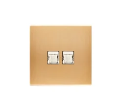 Prise, Confidence, Simple, Laiton brossé, Prise-RJ45 x2, L8cm, H8cm - Modelec