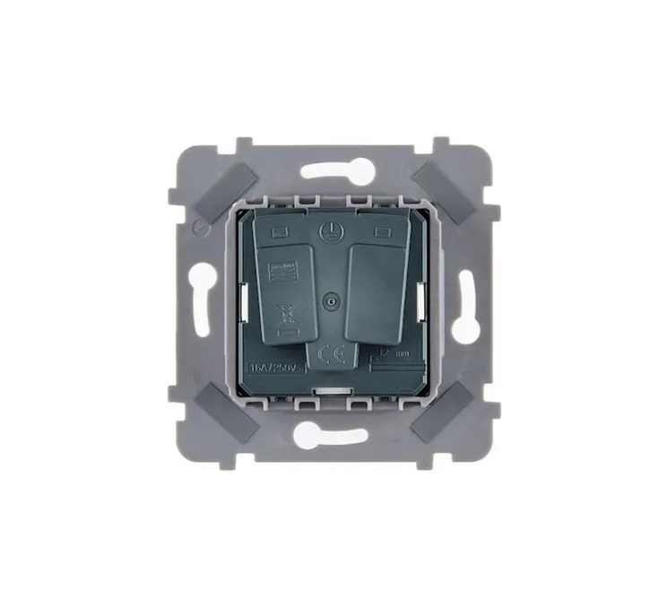 Prise, Confidence, Simple, Nickel satiné, Prise-2P+T x1, Noir, L8cm, H8cm - Modelec