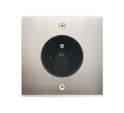 Prise*Modelec Prise, Confidence, Simple, Nickel satiné, Prise-2P+T x1, Noir, À vis, L8cm, H8cm -