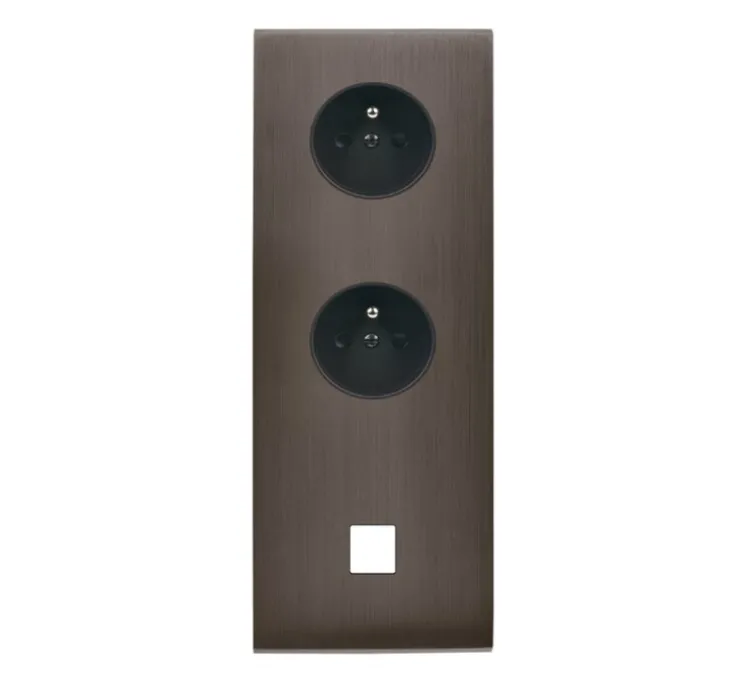 Prise, Confidence, Triple vertical, Canon de fusil, Prise-2P+T x2, Prise-RJ45 x1, Noir, L8cm, H22,2cm - Modelec