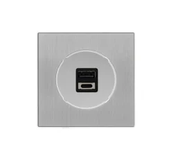 Prise*Fontini Prise, DOM, Simple, Aluminium brossé, Prise-USB A/C x1, L8,6cm, H8,6cm -