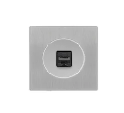 Prise*Fontini Prise, DOM, Simple, Aluminium brossé, Prise-RJ45 x1, L8,6cm, H8,6cm -