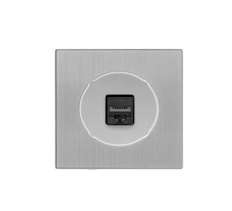 Prise*Fontini Prise, DOM, Simple, Aluminium brossé, Prise-RJ45 x1, L8,6cm, H8,6cm -