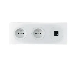 Prise*Fontini Prise, DOM, Triple horizontal, Blanc mat, Prise-2P+T x2, Prise-USB A/C x1, L22,8cm, H8,6cm -