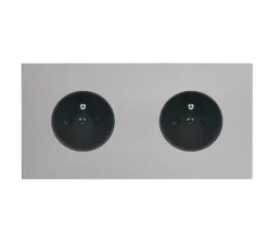 Prise*Modelec Prise, Désir, Double horizontal, Aluminium mat, Prise-2P+T x2, Noir, L15,1cm, H8cm -