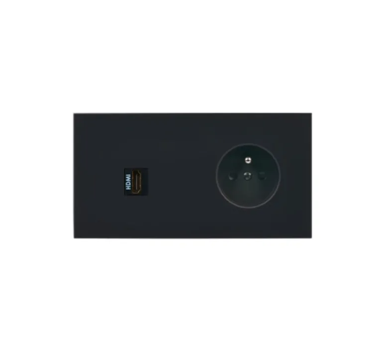 Prise*Modelec Prise, Désir, Double horizontal, Noir mat, Prise-2P+T x1, Prise-HDMI x1, L15,1cm, H8cm -