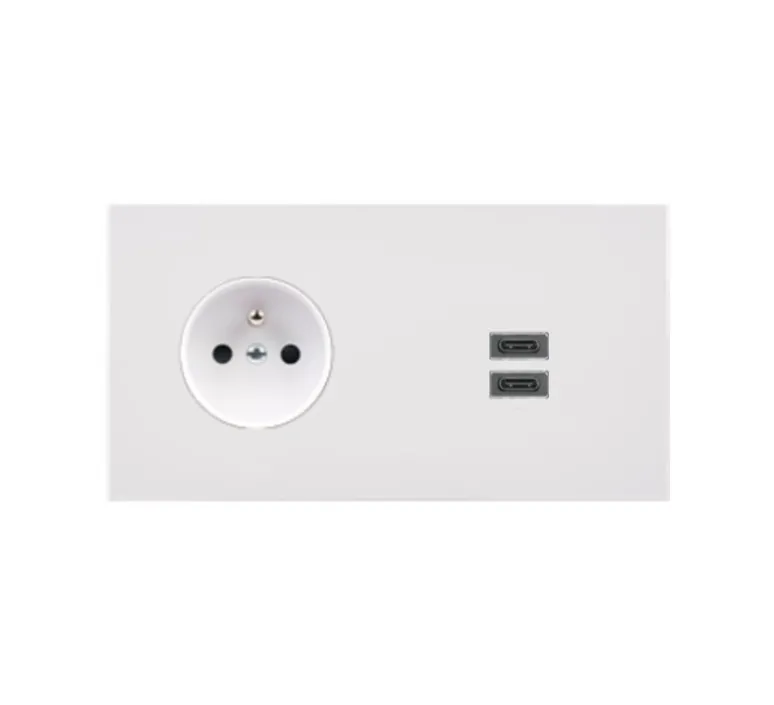 Prise*Modelec Prise, Désir, Double horizontal, Blanc mat, Prise-2P+T x1, Prise-USB C/C x2, L15,1cm, H8cm -