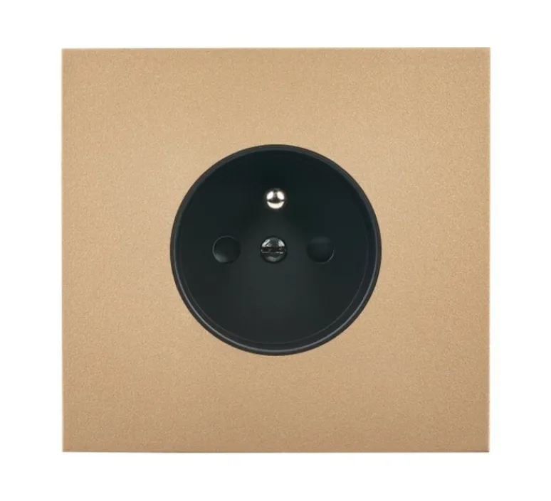 Prise*Modelec Prise, Désir, Simple, Doré mat, Prise-2P+T x1, Noir, L8cm, H8cm -