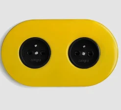 Prise, Feel Good, Double horizontal, Jaune, Prise-2P+T x2, Noir, L16,5cm, H10cm - Zangra