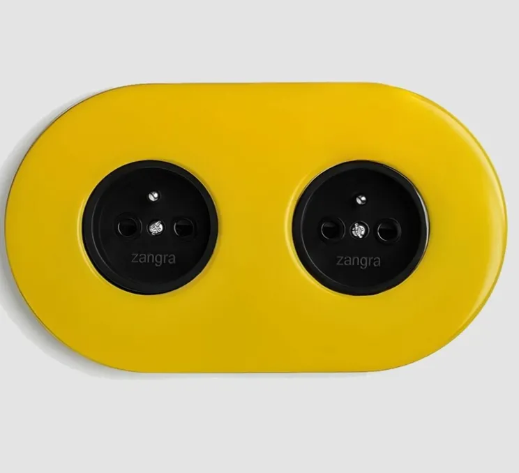 Prise, Feel Good, Double horizontal, Jaune, Prise-2P+T x2, Noir, L16,5cm, H10cm - Zangra