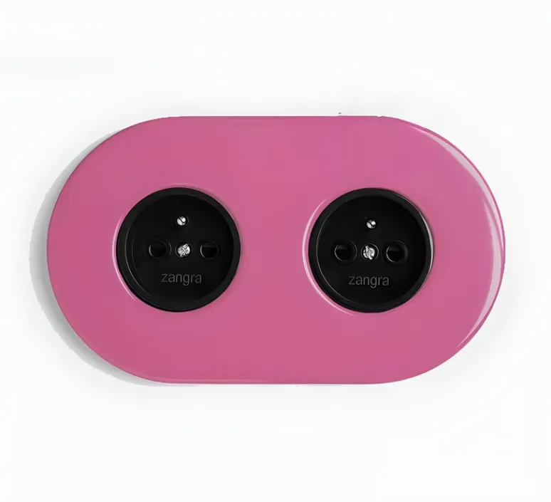 Prise*Zangra Prise, Feel Good, Double horizontal, Rose, Prise-2P+T x2, Noir, L16,5cm, H10cm -