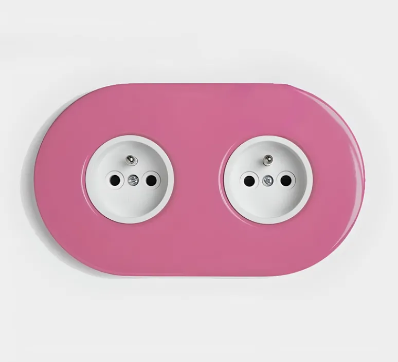 Prise*Zangra Prise, Feel Good, Double horizontal, Rose, Prise-2P+T x2, Blanc, L16,5cm, H10cm -