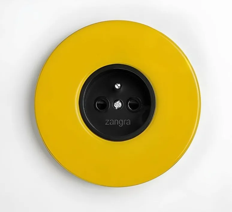 Prise*Zangra Prise, Feel Good, Simple, Jaune, Prise-2P+T x1, Noir, L10cm, H10cm -