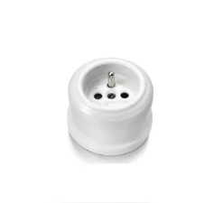 Prise*Fontini Prise, Garby, Simple, Prise-PC x1, Sans passe-câble, Porcelaine blanc, L8,5cm, H9,4cm -