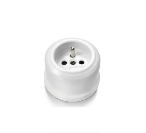 Prise*Fontini Prise, Garby, Simple, Prise-PC x1, Sans passe-câble, Porcelaine blanc, L8,5cm, H9,4cm -