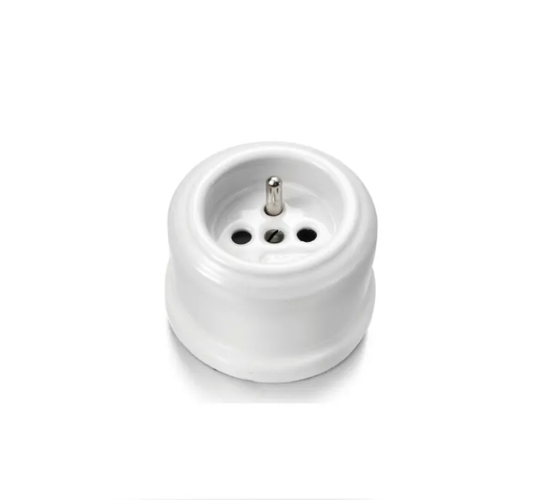 Prise*Fontini Prise, Garby, Simple, Prise-PC x1, Sans passe-câble, Porcelaine blanc, L8,5cm, H9,4cm -